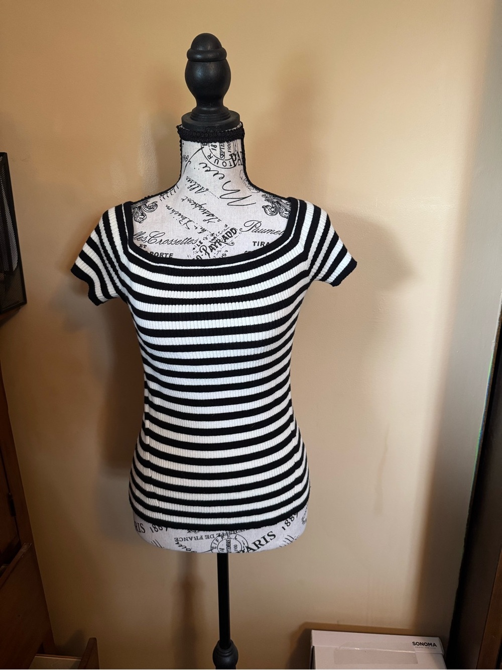 American Eagle Outfitters Black & White Striped Scoop Neck Tee